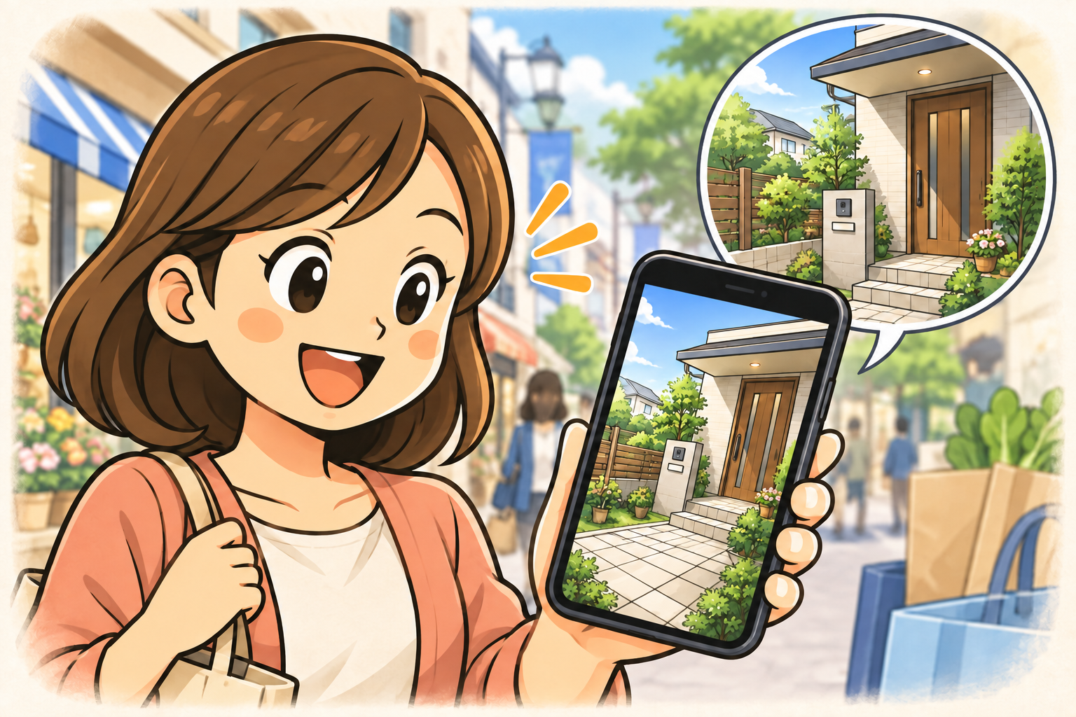 外出先からスマホで自宅を見守るイメージ