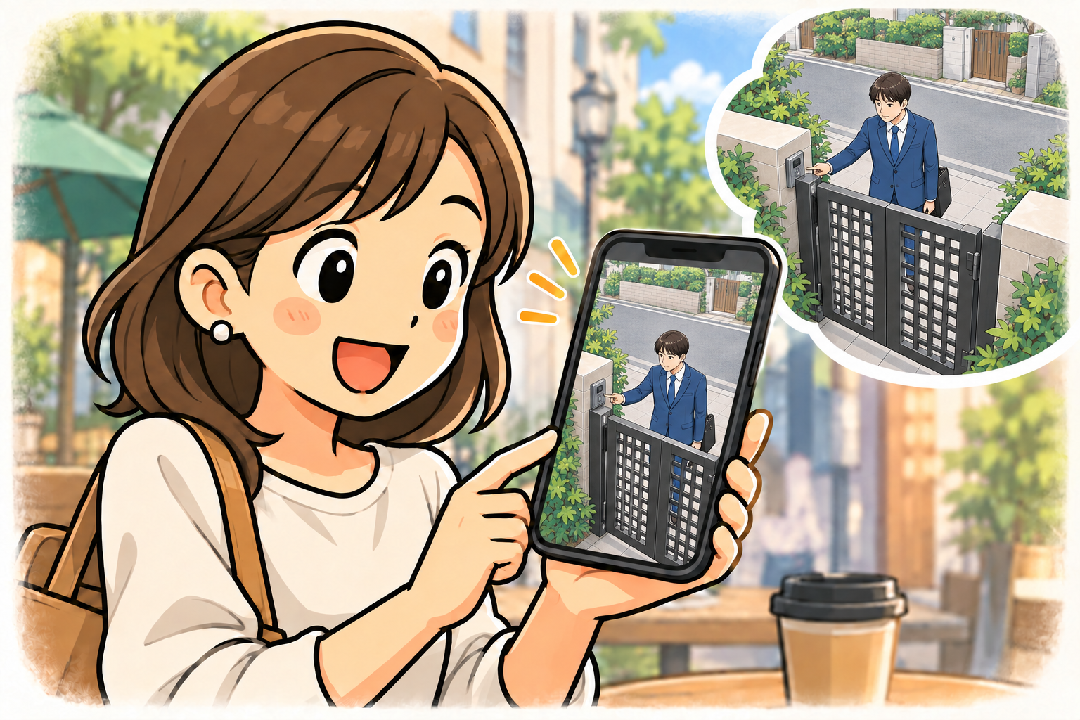 スマホの防犯カメラ映像で玄関の来訪者を確認